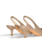 Gold Glitter Closed Toe Kitten Heels for Women