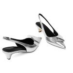 Silver Bow Pointed Kitten Heels for Women