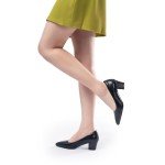 Women's Black Chunky Heels with Arch Support