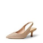 Gold Glitter Closed Toe Kitten Heels for Women