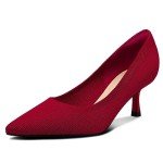 Red Knitting 2-Inch Kitten Heel Pumps for Women