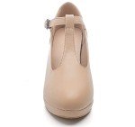 Beige T-Strap Chunky Heel Mary Jane Pumps - Size 8.5