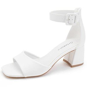 Greatonu Women's White Open Toe Block Heel Sandals