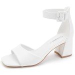 Greatonu Women's White Open Toe Block Heel Sandals