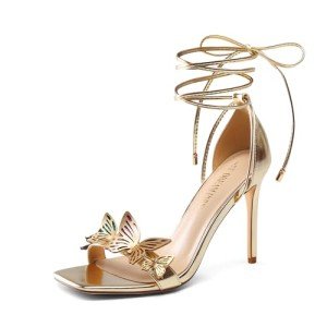 Strappy Gold Lace-Up High Heels for Women