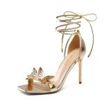 Strappy Gold Lace-Up High Heels for Women