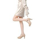 Beige T-Strap Chunky Heel Mary Jane Pumps - Size 8.5