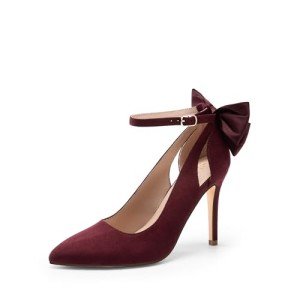 Burgundy Strappy Stiletto Heels with Bow Detail