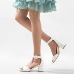 Greatonu Women's White Open Toe Block Heel Sandals