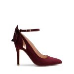 Burgundy Strappy Stiletto Heels with Bow Detail