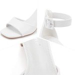 Greatonu Women's White Open Toe Block Heel Sandals