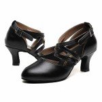 Women's Black Cross Strap Dance Heels 6.5