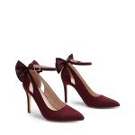 Burgundy Strappy Stiletto Heels with Bow Detail