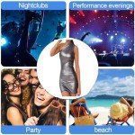 MANJIAMEI Women's Shiny Dress, Metallic One Shoulder Ruched Bodycon Club Mini Dress, Metallic Wetlook Club Hip Skirt, Sexy Sleeveless Pu Leather Cocktail Dress, Slim Fit Mini Pencil Party Dress