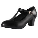 Black T-Strap Latin Ballroom Dance Heels for Women