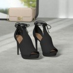 Black Strappy Peep Toe Platform Heels for Women