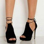 Black Strappy Peep Toe Platform Heels for Women