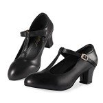 Black T-Strap Latin Ballroom Dance Heels for Women