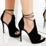 Black Strappy Peep Toe Platform Heels for Women
