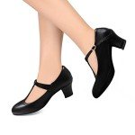 Black T-Strap Latin Ballroom Dance Heels for Women