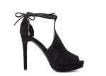 Black Strappy Peep Toe Platform Heels for Women