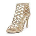 Gold Rhinestone Ankle Strap Open Toe Heels