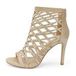 Gold Rhinestone Ankle Strap Open Toe Heels