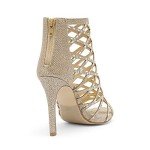 Gold Rhinestone Ankle Strap Open Toe Heels