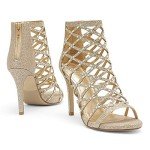 Gold Rhinestone Ankle Strap Open Toe Heels