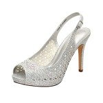 Silver Glitter Peep Toe High Heel Pumps, Size 7