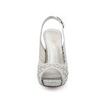 Silver Glitter Peep Toe High Heel Pumps, Size 7
