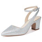 Alicepub Women's Chunky Block Heels - Silver Glitter