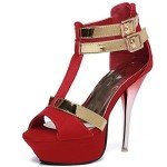 Red Strappy Open Toe High Heel Pumps for Women