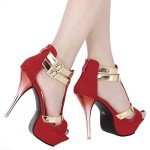 Red Strappy Open Toe High Heel Pumps for Women