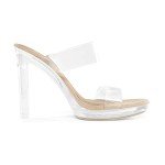 Nude/Clear Block Heel Sandals for Women
