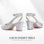 Alicepub Women's Chunky Block Heels - Silver Glitter