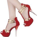 Red Strappy Open Toe High Heel Pumps for Women