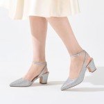 Alicepub Women's Chunky Block Heels - Silver Glitter