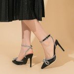 Glamorous Rhinestone Bow High Heel Sandals - Black
