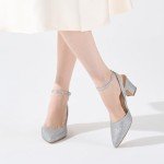 Alicepub Women's Chunky Block Heels - Silver Glitter