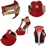 Red Strappy Open Toe High Heel Pumps for Women