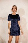 R.Vivimos Women's Summer Short Sleeve Crushed Velvet Mini Short Dresses, Navyblue, Medium