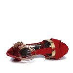 Red Strappy Open Toe High Heel Pumps for Women