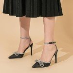 Glamorous Rhinestone Bow High Heel Sandals - Black