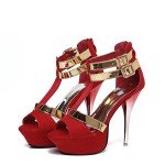 Red Strappy Open Toe High Heel Pumps for Women