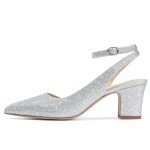Alicepub Women's Chunky Block Heels - Silver Glitter