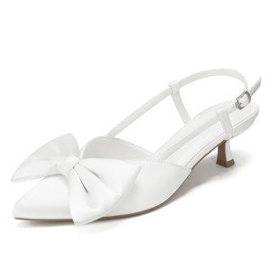 AlicePub Women's White Bow Slingback Kitten Heels