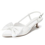 AlicePub Women's White Bow Slingback Kitten Heels