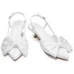 AlicePub Women's White Bow Slingback Kitten Heels