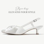 AlicePub Women's White Bow Slingback Kitten Heels